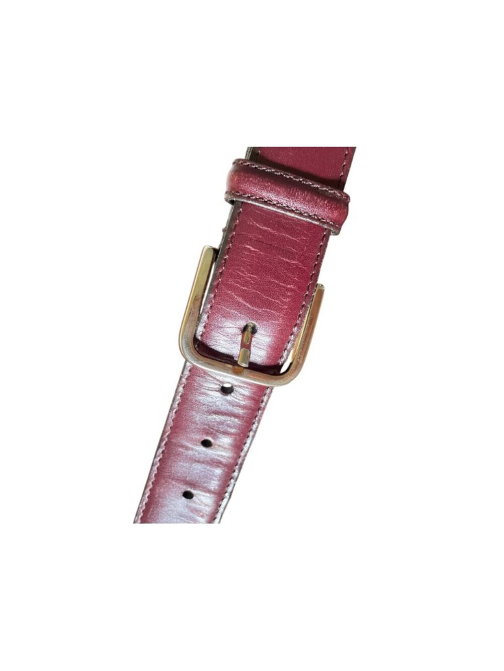 Deerfield Red Leather Belt 14K Gold Plated Buckle  Size 38 Fairy Cottagecore - Picture 2 of 11